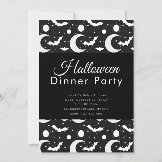 Invitation Dîner de fête d'Halloween avec lunes croissantes c (Devant)