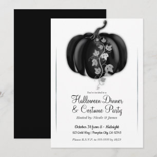 Invitation Dîner de fête d'Halloween Citrouille Glamour Noir 