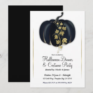Invitation Dîner de fête d'Halloween Citrouille Glamour Noir 