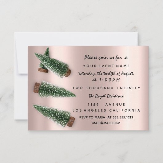 Invitation Dîner de fête d'hiver Noël Réveillon Rose (Devant)