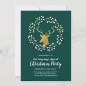 Invitation Dîner de fête moderne de Noël vert et or (Devant)