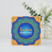 Invitation Dîner de fête oriental épicé orange bleu royal or (Debout devant)