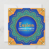 Invitation Dîner de fête oriental épicé orange bleu royal or (Devant)