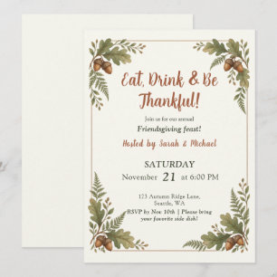Invitation Dîner de Friendsgiving à la feuille de chêne rusti
