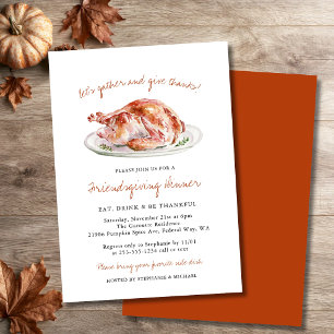 Invitation Dîner de Friendsgiving à la Turquie à l'aquarelle