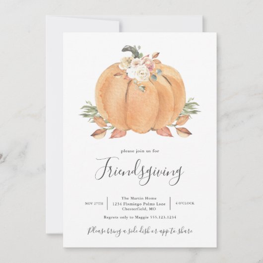 Invitation Dîner de Friendsgiving avec citrouille (Devant)