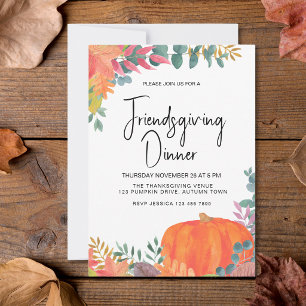 Invitation Dîner de Friendsgiving avec feuillage d'automne et