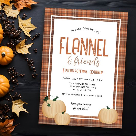 Invitation Dîner de Friendsgiving avec Flanelle Cozy et ses A