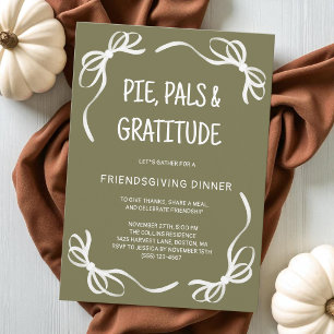 Invitation Dîner de Friendsgiving fantaisiste vert dessiné à