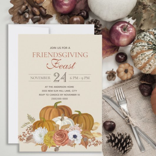 Invitation Dîner de Friendsgiving Fête Élégant Rustique