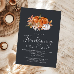Invitation Dîner de Friendsgiving floral à la citrouille rust