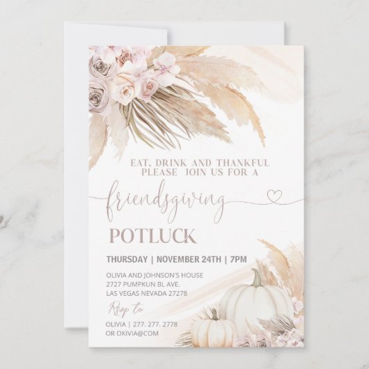 Invitation Dîner de Friendsgiving Remerciements Automne (Devant)