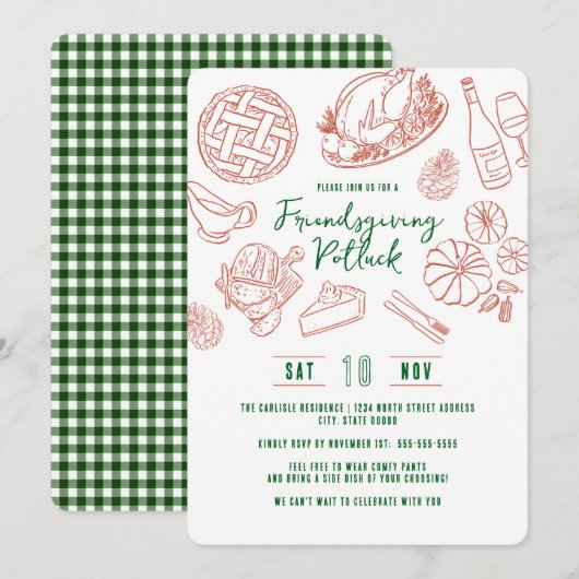Invitation Dîner de Friendsgiving Vintage Rustique Gingham No (Devant / Derrière)