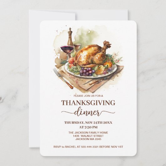 Invitation Dîner de la dinde de Thanksgiving Fête d'automne d (Devant)