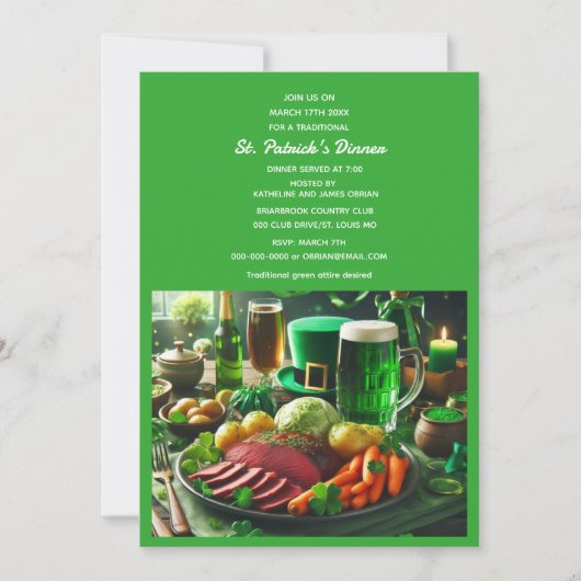 Invitation Dîner de la fête de la Saint-Patrick  (Devant)