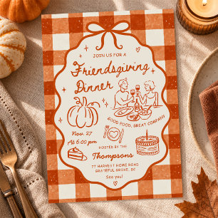Invitation Dîner de la fête de l'amitié Gingham dessiné à la