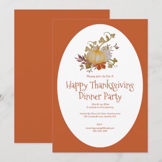 Invitation Dîner de la fête de Thanksgiving (Devant / Derrière)
