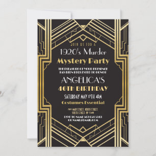 Invitation Dîner de la fête du Mystère du Meurtre dans les an