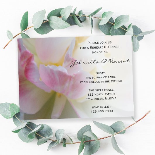 Invitation Dîner de la répétition de mariage rose blanc Tulip