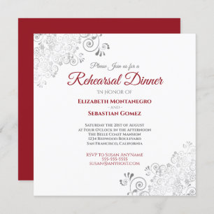 Invitation Dîner de la répétition de mariage rouge et blanc