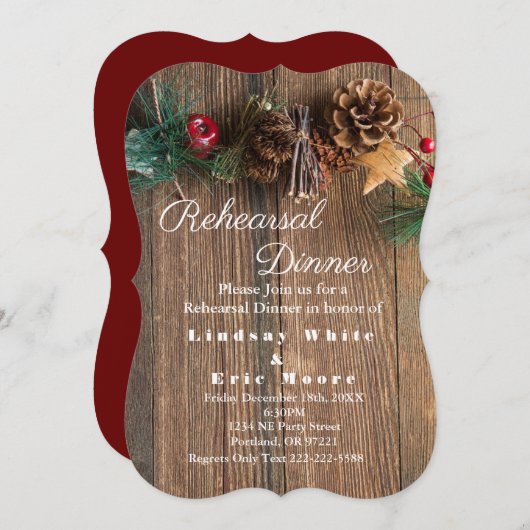 Invitation Dîner de la répétition de Noël rustique (Devant / Derrière)