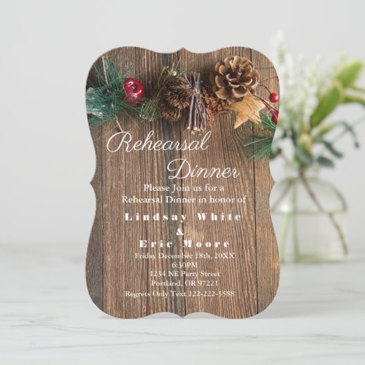 Invitation Dîner de la répétition de Noël rustique (Debout devant)