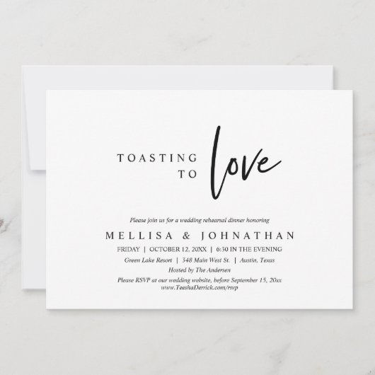 Invitation Dîner De La Répétition Mariage, Toasting To Love (Devant)