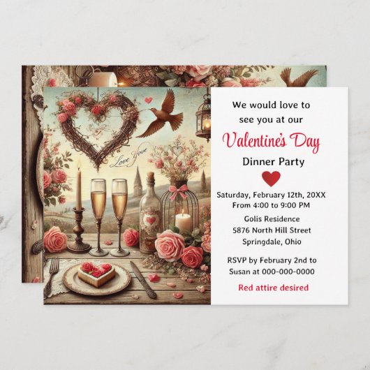 Invitation Dîner de la Saint Valentin (Devant / Derrière)