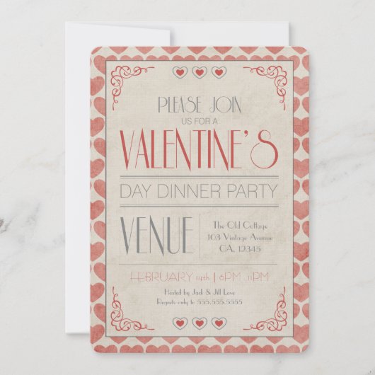 Invitation Dîner de la Saint-Valentin Vintage (Devant)