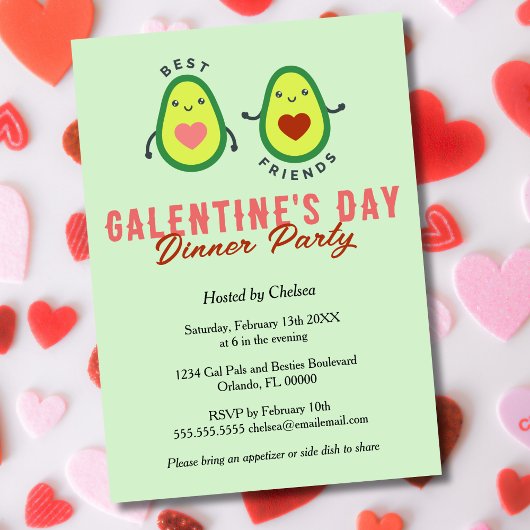 Invitation Dîner de l'Avocado Cute Galentine's Day