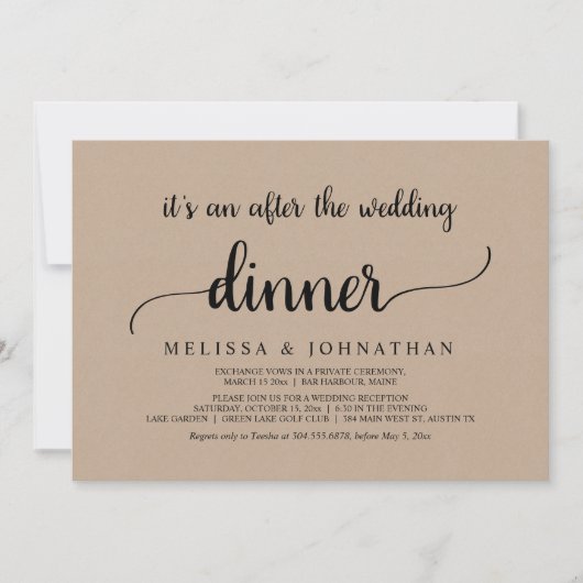 Invitation Dîner de Mariage Champêtre et Romantique pour une  (Devant)