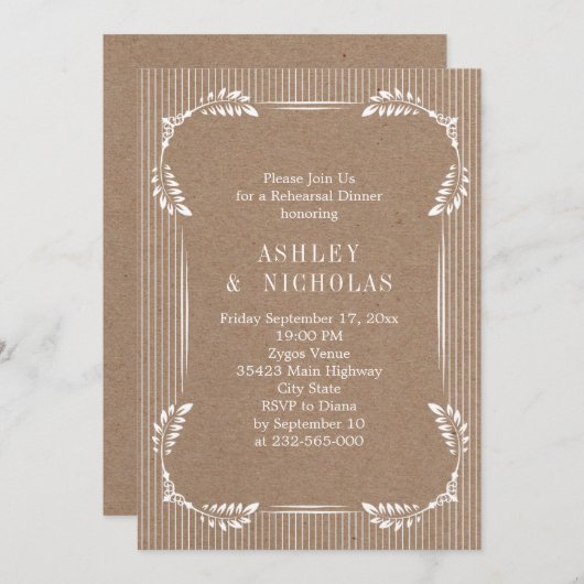 Invitation Dîner de mariage en papier kraft feuille blanc (Devant / Derrière)