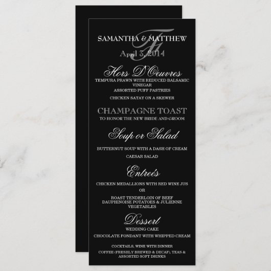 Invitation Dîner de mariage noir blanc (Devant / Derrière)