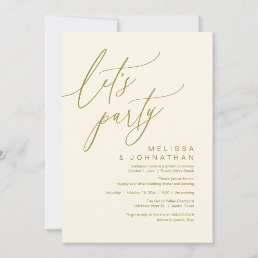 Invitation Dîner de mariage romantique dansant, faisons la fê (Devant)