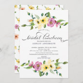 Invitation Dîner de mariée à l'aquarelle jaune et violet (Devant / Derrière)