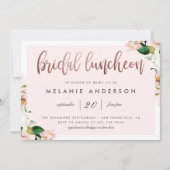 Invitation Dîner de mariée au Rose Floral Gold Script (Devant)
