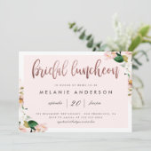 Invitation Dîner de mariée au Rose Floral Gold Script (Debout devant)