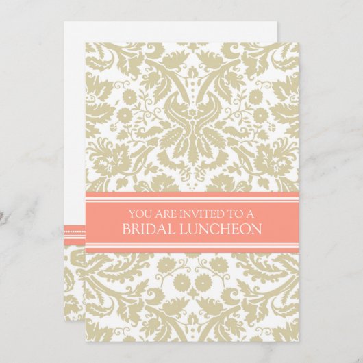 Invitation Dîner de mariée de Corail beige Damask (Devant / Derrière)