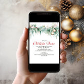 Invitation Dîner de Noël à la verdure aquarelle