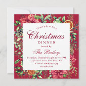 Invitation Dîner de Noël Aquarelle Vacances Florales (Devant)