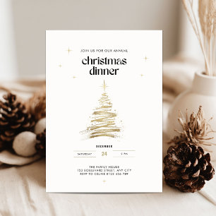 Invitation Dîner de Noël arbre dessiné à la main doré