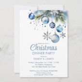 Invitation Diner de Noël argent bleu baubles (Devant)