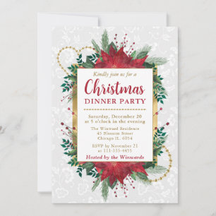 Invitation Dîner de Noël au Poinsettia à l'aquarelle