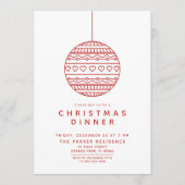 Invitation Dîner de Noël avec boule de Noël rouge (Devant)