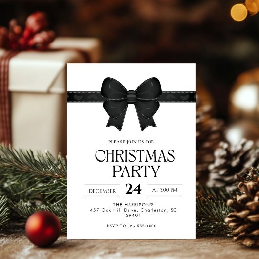Invitation Dîner de Noël Black Bow