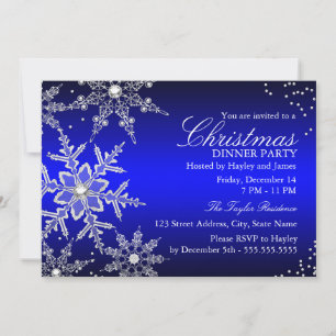 Invitation Dîner de Noël Blue Crystal Snowflake