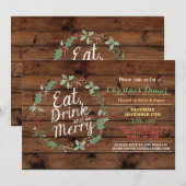Invitation Dîner de Noël Bois Manger Boire et être joyeux Inv (Devant / Derrière)