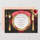 Invitation Dîner de Noël Cadre Diamants Amaryllis (Devant / Derrière)