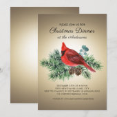 Invitation Dîner de Noël Cardinal Branches de Pin Oiseau Roug (Devant / Derrière)