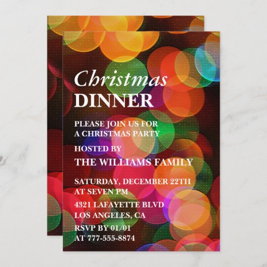 Invitation Dîner de Noël Confetti Sparkle (Devant / Derrière)